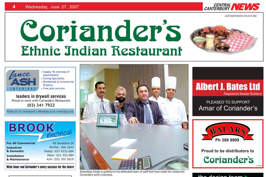 Coriander’s featured in Central Canterbury News